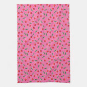 Hot Pink Retro Berry Cherry Pop Art Theedoek (Verticaal)