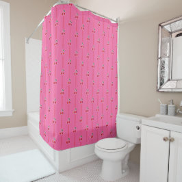 Hot Pink Retro Berry Cherry Sixties Stripes Douchegordijn