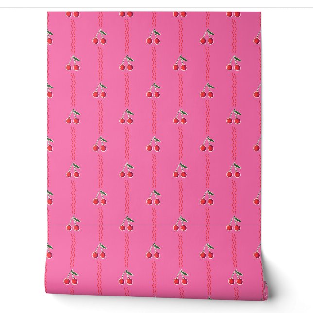 Hot Pink Retro Berry Cherry Stripes - Keuken Behang (Afrollen)