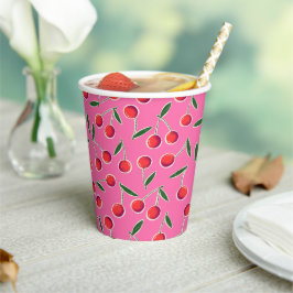 Hot Pink Retro Berry Cherry verjaardagsfeestje Papieren Bekers