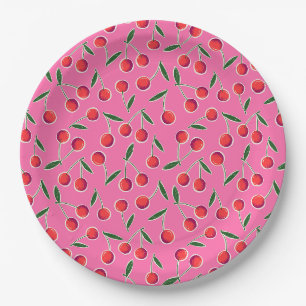 Hot Pink Retro Berry Cherry verjaardagsfeestje Papieren Bordje