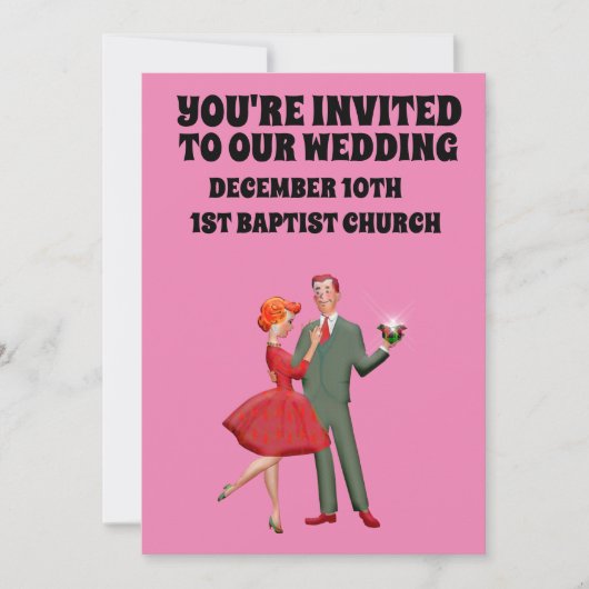 HOT PINK RETRO COUPLE WEDDING CUSTOM INVITATIONS KAART (Voorkant)