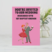 HOT PINK RETRO COUPLE WEDDING CUSTOM INVITATIONS KAART (Staand voorkant)