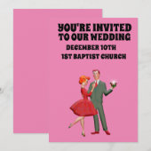HOT PINK RETRO COUPLE WEDDING CUSTOM INVITATIONS KAART (Voorkant / Achterkant)