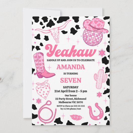 Hot Pink Retro Rodeo Westerne Disco Verjaardag Kaart (Voorkant)