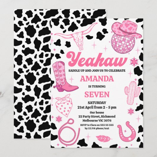 Hot Pink Retro Rodeo Westerne Disco Verjaardag Kaart (Voorkant / Achterkant)