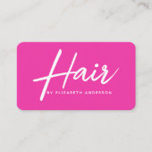 Hot Pink Retro Script Haarstylist Visitekaartje (Voorkant)