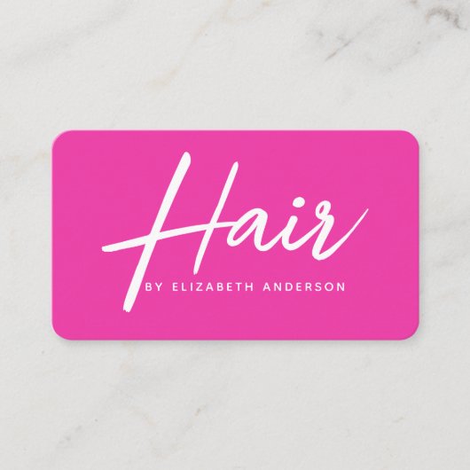 Hot Pink Retro Script Haarstylist Visitekaartje (Voorkant)