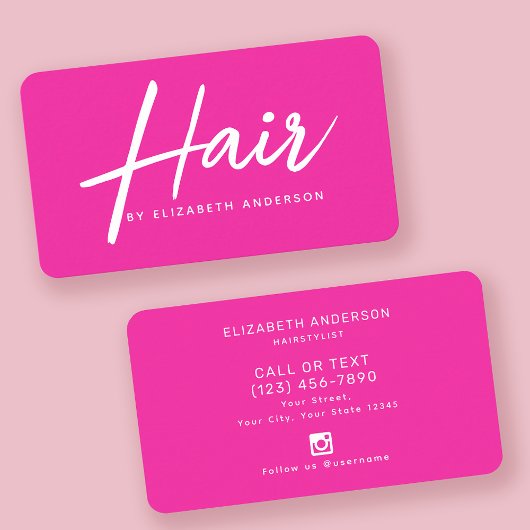 Hot Pink Retro Script Haarstylist Visitekaartje