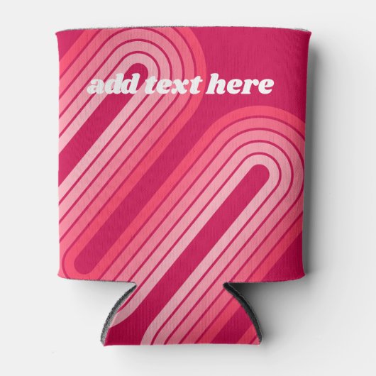 Hot Pink Retro Stripes Arch - Funky Tekst in Wit Blikjeskoeler (Voorkant)