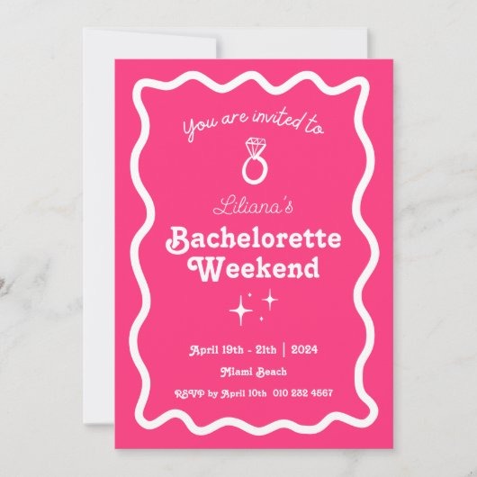 Hot Pink Retro Wave Bachelorette Weekend Route Kaart (Voorkant)