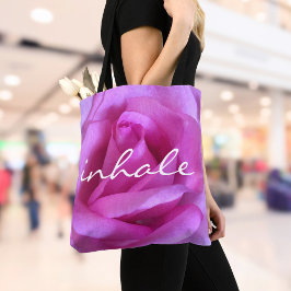 Hot Pink Roos Flower Photography Inhalatie Script Tote Bag