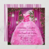 Hot Pink Roos Quinceanera Kaart (Voorkant / Achterkant)