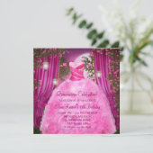 Hot Pink Roos Quinceanera Kaart (Staand voorkant)