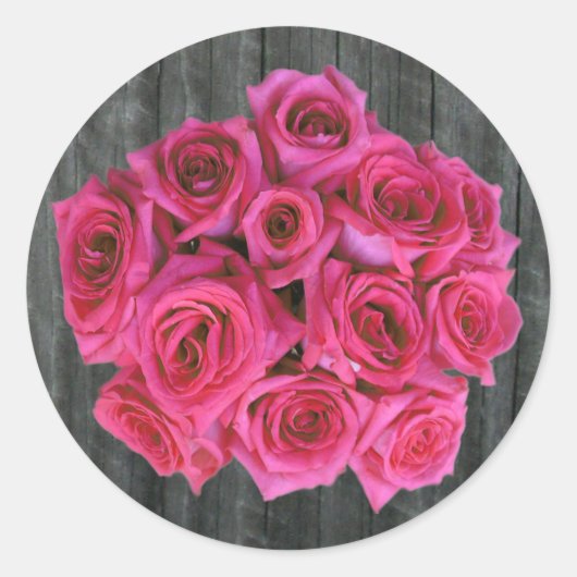 Hot Pink Rose Boeket & Barnwood Sticker (Voorkant)