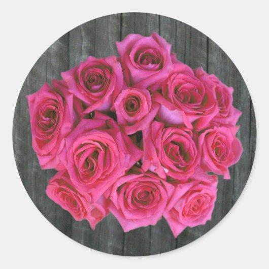 Hot Pink Rose Boeket & Barnwood Sticker (Voorkant)