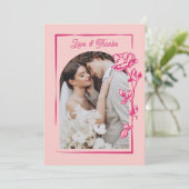 Hot Pink Rose Illustration Photo Wedding Bedankkaart (Staand voorkant)