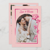 Hot Pink Rose Illustration Photo Wedding Bedankkaart (Voorkant / Achterkant)