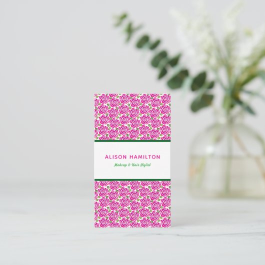 Hot Pink Roses Makeup Hair Stylist Artist Salon  Afsprakenkaartje (Staand voorkant)