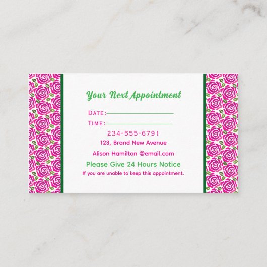 Hot Pink Roses Makeup Hair Stylist Artist Salon  Afsprakenkaartje (Achterkant)