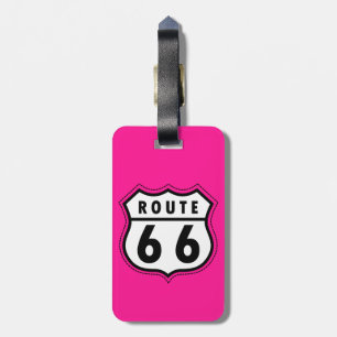 Hot Pink Route 66 verkeersbord Bagagelabel