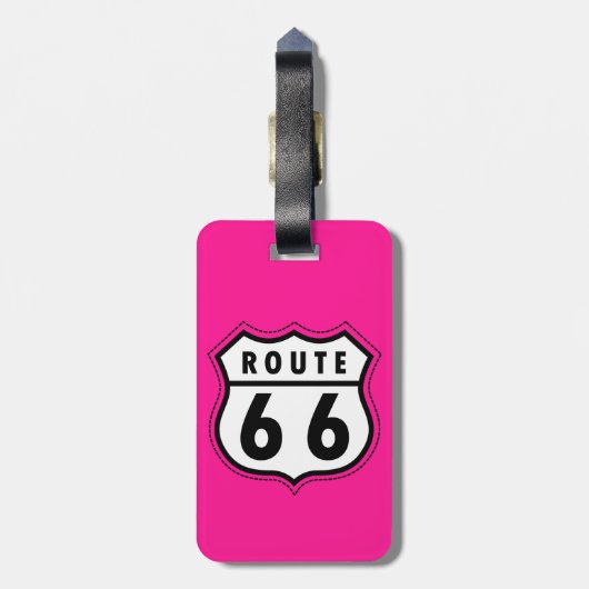 Hot Pink Route 66 verkeersbord Bagagelabel (Achterkant verticaal)
