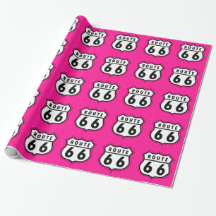 Hot Pink Route 66 wegteken Cadeaupapier