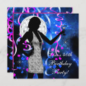 Hot Pink Royal Blue verjaardagsfeestje Kaart (Voorkant / Achterkant)