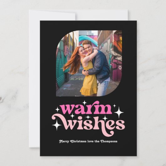 Hot-Pink & Roze Moderne Retro Kerstfoto Feestdagenkaart (Voorkant)
