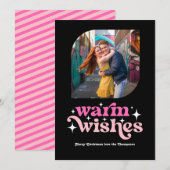 Hot-Pink & Roze Moderne Retro Kerstfoto Feestdagenkaart (Voorkant / Achterkant)