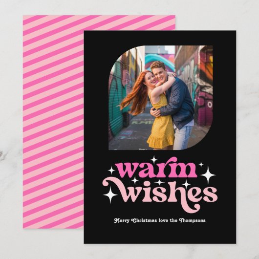 Hot-Pink & Roze Moderne Retro Kerstfoto Feestdagenkaart (Voorkant / Achterkant)