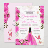Hot Pink Rozen Butterfly Mariposa Quinceanera Roos Kaart (Voorkant / Achterkant)