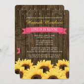 HOT PINK RUSTIC SUNFLOWER VRIJGEZELLENFEEST INVITE KAART (Voorkant / Achterkant)