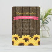 HOT PINK RUSTIC SUNFLOWER VRIJGEZELLENFEEST INVITE KAART (Staand voorkant)