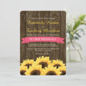 HOT PINK RUSTIC SUNFLOWER WEDDING INVITATION KAART (Staand voorkant)