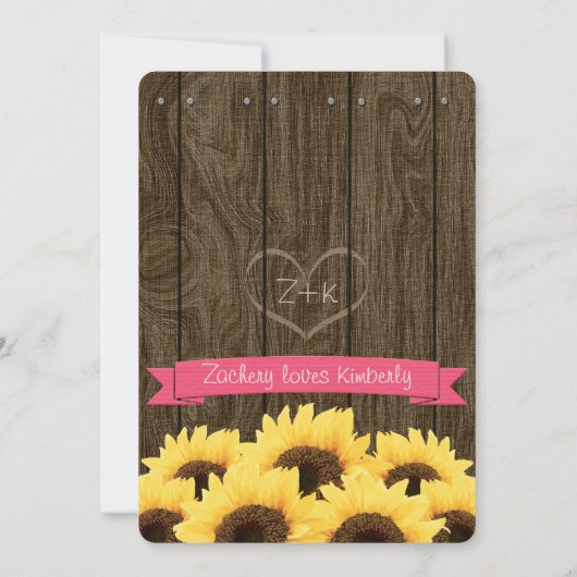 HOT PINK RUSTIC SUNFLOWER WEDDING INVITATION KAART (Achterkant)