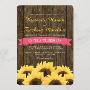 HOT PINK RUSTIC SUNFLOWER WEDDING INVITATION KAART