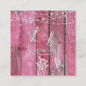 Hot Pink Rustic Wood String Lights Save the Dates Informatiekaartje (Voorkant)