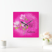 Hot Pink Sakura Wall Clock Vierkante Klok (Huis)