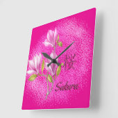 Hot Pink Sakura Wall Clock Vierkante Klok (Hoek)
