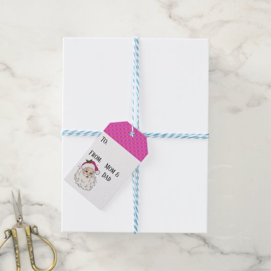 Hot Pink Santa Cadeaulabel (Met Touw)