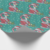 HOT PINK SANTA CHRISTMAS FLAMINGO HOLIDAY GIFTWRAP CADEAUPAPIER (Hoek)