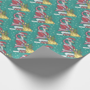 HOT PINK SANTA, CHRISTMAS FLAMINGO WRAPPING PAPER CADEAUPAPIER
