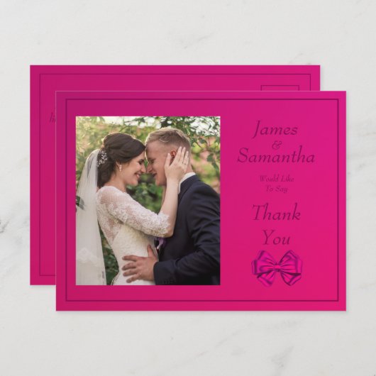 Hot Pink Satin Bow - Dank u Briefkaart (Voorkant / Achterkant)