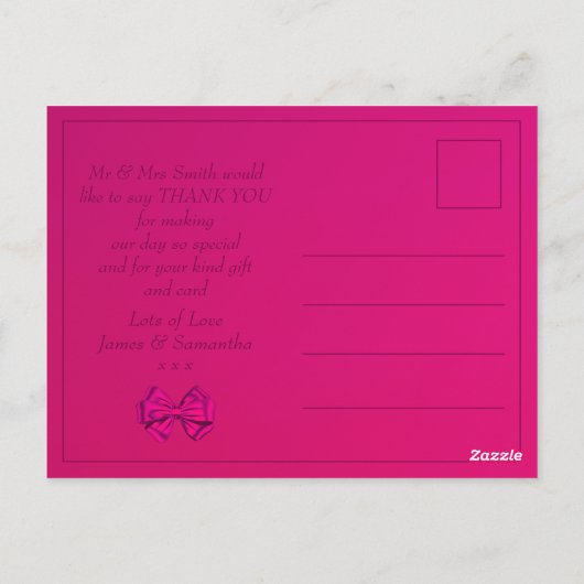 Hot Pink Satin Bow - Dank u Briefkaart (Achterkant)