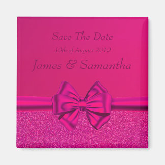 Hot Pink Satin Bow - Sla de datum op Magneet
