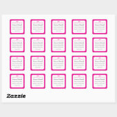 Hot Pink Scallop Hearts Eten Label Square Sticker (Vel)