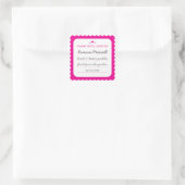 Hot Pink Scallop Hearts Eten Label Square Sticker (Tas)