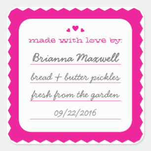 Hot Pink Scallop Hearts Eten Label Square Sticker