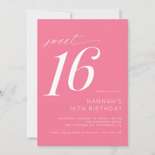Hot Pink | Schattige Bright Cerise Sweet 16 Verjaa Kaart (Voorkant)